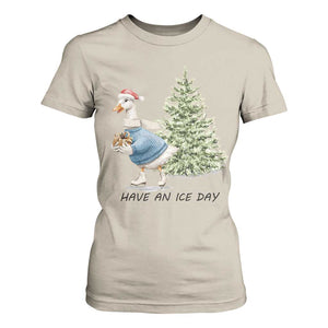 Funny Christmas Ice Skating T Shirt For Women Have An Ice Day Goose Xmas Tree TS11 Sand Print Your Wear