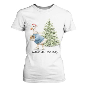Funny Christmas Ice Skating T Shirt For Women Have An Ice Day Goose Xmas Tree TS11 White Print Your Wear