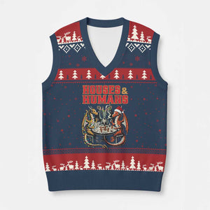 Funny Rpg Xmas Game V-Neck Knit Sweater Vest Houses And Humans Tabletop Game Xmas Dragon TS11 Navy Red Print Your Wear