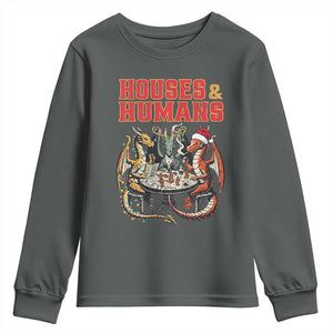 Funny Rpg Christmas Game Youth Sweatshirt Houses And Humans Tabletop Game Xmas Dragon TS11 Dark Heather Print Your Wear