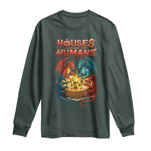 Gaming Houses and Humans Long Sleeve Shirt Funny Rpg Parody Gamer TS11 Dark Forest Green Print Your Wear