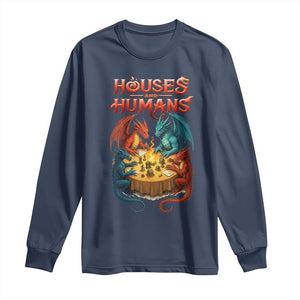 Gaming Houses and Humans Long Sleeve Shirt Funny Rpg Parody Gamer TS11 Navy Print Your Wear