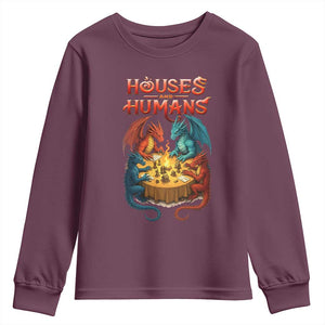 Gaming Houses and Humans Youth Sweatshirt Funny Rpg Parody Gamer TS11 Maroon Print Your Wear