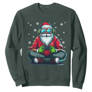 Funny Christmas Gamer Santa Claus Game Controller Sweatshirt TS11 Dark Forest Green Print Your Wear