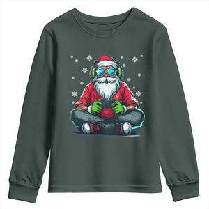 Funny Christmas Gamer Santa Claus Game Controller Youth Sweatshirt TS11 Dark Forest Green Print Your Wear