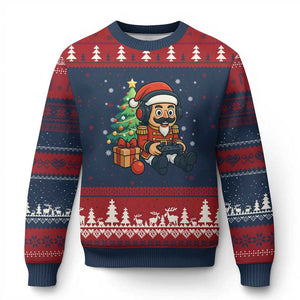 Funny Xmas Video Game Nutcracker Xmas Tree Gamer Ugly Christmas Sweater TS11 Navy Red Print Your Wear