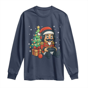 Funny Christmas Video Game Nutcracker Xmas Tree Gamer Long Sleeve Shirt TS11 Navy Print Your Wear
