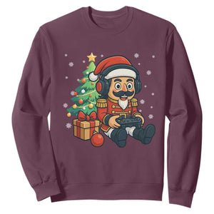 Funny Christmas Video Game Nutcracker Xmas Tree Gamer Sweatshirt TS11 Maroon Print Your Wear