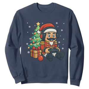 Funny Christmas Video Game Nutcracker Xmas Tree Gamer Sweatshirt TS11 Navy Print Your Wear
