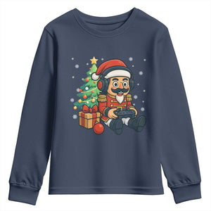 Funny Christmas Video Game Nutcracker Xmas Tree Gamer Youth Sweatshirt TS11 Navy Print Your Wear