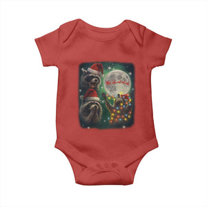 Funny Three Raccoons With The Moon Christmas Baby Onesie Santa Sleigh TS11 Red Print Your Wear