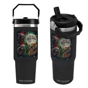 Funny Three Raccoons With The Moon Christmas Flip Straw Tumbler Santa Sleigh TS11 One Size: 30 oz Black Print Your Wear
