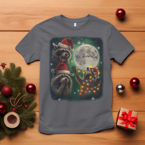 Funny Three Raccoons With The Moon Christmas T Shirt Santa Sleigh TS11 Charcoal Print Your Wear