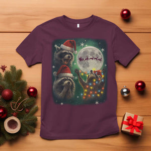 Funny Three Raccoons With The Moon Christmas T Shirt Santa Sleigh TS11 Maroon Print Your Wear