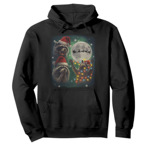 Funny Three Raccoons With The Moon Christmas Hoodie Santa Sleigh TS11 Black Print Your Wear