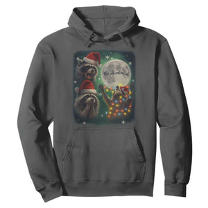 Funny Three Raccoons With The Moon Christmas Hoodie Santa Sleigh TS11 Dark Heather Print Your Wear