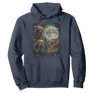 Funny Three Raccoons With The Moon Christmas Hoodie Santa Sleigh TS11 Navy Print Your Wear