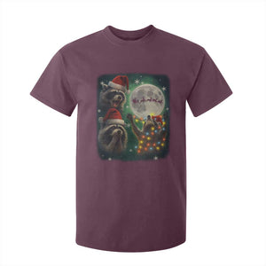 Funny Three Raccoons With The Moon Christmas T Shirt For Kid Santa Sleigh TS11 Maroon Print Your Wear