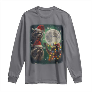 Funny Three Raccoons With The Moon Christmas Long Sleeve Shirt Santa Sleigh TS11 Charcoal Print Your Wear