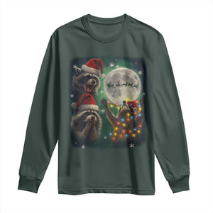 Funny Three Raccoons With The Moon Christmas Long Sleeve Shirt Santa Sleigh TS11 Dark Forest Green Print Your Wear