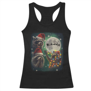 Funny Three Raccoons With The Moon Christmas Racerback Tank Top Santa Sleigh TS11 Black Print Your Wear
