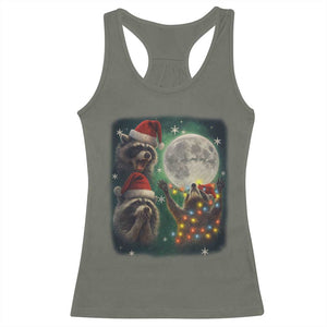 Funny Three Raccoons With The Moon Christmas Racerback Tank Top Santa Sleigh TS11 Military Green Print Your Wear