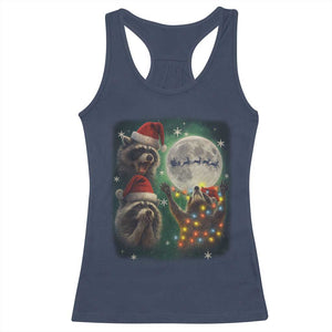 Funny Three Raccoons With The Moon Christmas Racerback Tank Top Santa Sleigh TS11 Navy Print Your Wear
