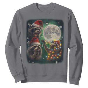 Funny Three Raccoons With The Moon Christmas Sweatshirt Santa Sleigh TS11 Charcoal Print Your Wear