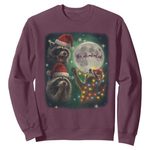 Funny Three Raccoons With The Moon Christmas Sweatshirt Santa Sleigh TS11 Maroon Print Your Wear