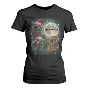 Funny Three Raccoons With The Moon Christmas T Shirt For Women Santa Sleigh TS11 Black Print Your Wear