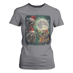 Funny Three Raccoons With The Moon Christmas T Shirt For Women Santa Sleigh TS11 Charcoal Print Your Wear