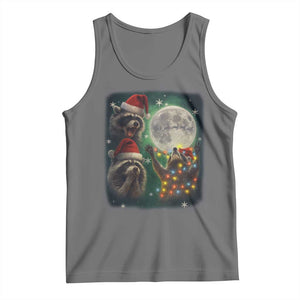 Funny Three Raccoons With The Moon Christmas Tank Top Santa Sleigh TS11 Black Heather Print Your Wear