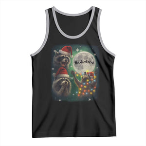 Funny Three Raccoons With The Moon Christmas Tank Top Santa Sleigh TS11 Black Athletic Heather Print Your Wear