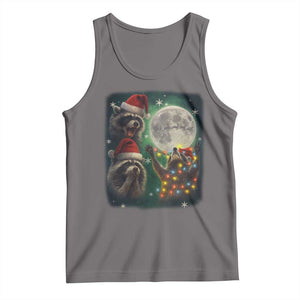 Funny Three Raccoons With The Moon Christmas Tank Top Santa Sleigh TS11 Deep Heather Print Your Wear