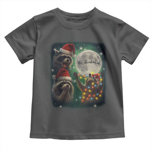 Funny Three Raccoons With The Moon Christmas Toddler T Shirt Santa Sleigh TS11 Dark Heather Print Your Wear