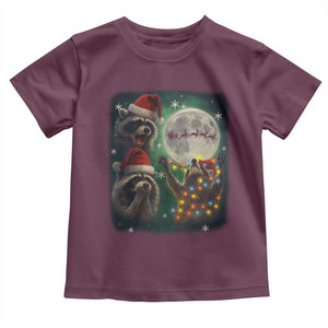 Funny Three Raccoons With The Moon Christmas Toddler T Shirt Santa Sleigh TS11 Maroon Print Your Wear