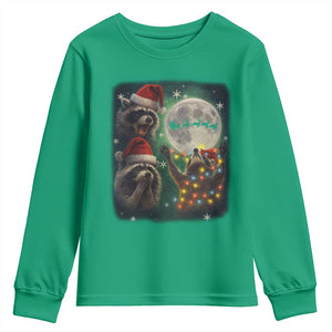 Funny Three Raccoons With The Moon Christmas Youth Sweatshirt Santa Sleigh TS11 Irish Green Print Your Wear
