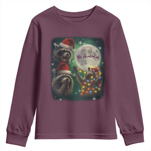 Funny Three Raccoons With The Moon Christmas Youth Sweatshirt Santa Sleigh TS11 Maroon Print Your Wear