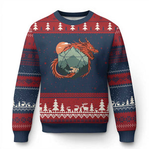 Funny Dragon Tabletop RPG Dice Game Ugly Christmas Sweater TS11 Navy Red Print Your Wear