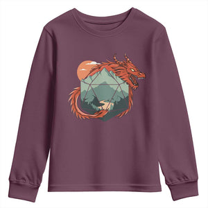 Funny Dragon Tabletop RPG Dice Game Youth Sweatshirt TS11 Maroon Print Your Wear