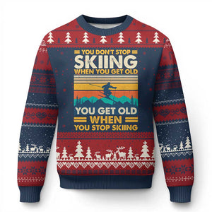 Funny You Dont Stop Skiing When You Get Old You Get Old When You Stop Skiing Ugly Christmas Sweater TS11 Navy Red Print Your Wear