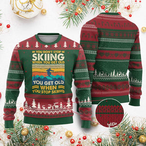 Funny You Dont Stop Skiing When You Get Old You Get Old When You Stop Skiing Ugly Christmas Sweater TS11 Red Green Print Your Wear