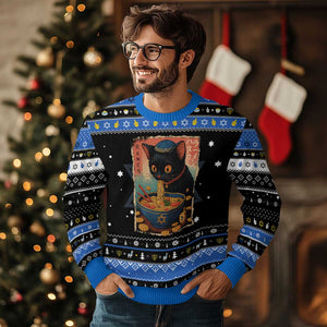 Cat Ramen Chanukah Hanukkah Ugly Sweater Japanese Kawaii Anime Cat TS11 Black Blue Print Your Wear
