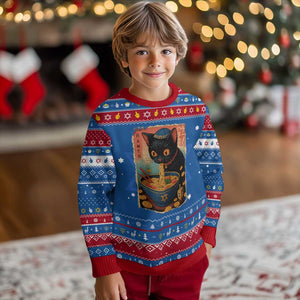 Cat Ramen Chanukah Hanukkah Ugly Sweater Japanese Kawaii Anime Cat TS11 Blue Red Print Your Wear