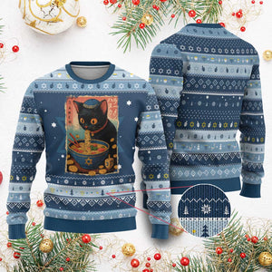Cat Ramen Chanukah Hanukkah Ugly Sweater Japanese Kawaii Anime Cat TS11 Navy Light Blue Print Your Wear