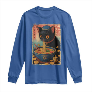 Cat Ramen Hanukkah Long Sleeve Shirt Japanese Kawaii Anime Chanukah Cat TS11 Royal Blue Print Your Wear