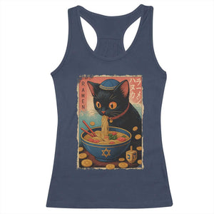 Cat Ramen Hanukkah Racerback Tank Top Japanese Kawaii Anime Chanukah Cat TS11 Navy Print Your Wear