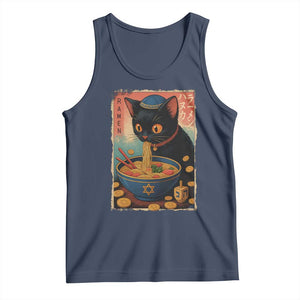 Cat Ramen Hanukkah Tank Top Japanese Kawaii Anime Chanukah Cat TS11 Navy Print Your Wear