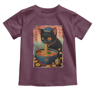 Cat Ramen Hanukkah Toddler T Shirt Japanese Kawaii Anime Chanukah Cat TS11 Maroon Print Your Wear