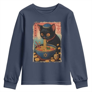 Cat Ramen Hanukkah Youth Sweatshirt Japanese Kawaii Anime Chanukah Cat TS11 Navy Print Your Wear